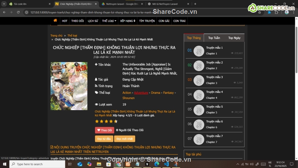 Code web,Laravel,nettruyen